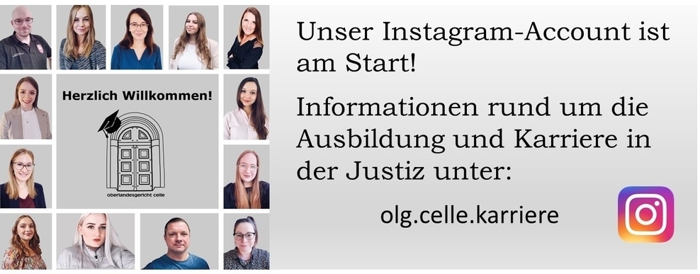 Bild mit Hinweis vom Oberlandesgerichts Celle "Unser Instagram-Account ist am Start!"